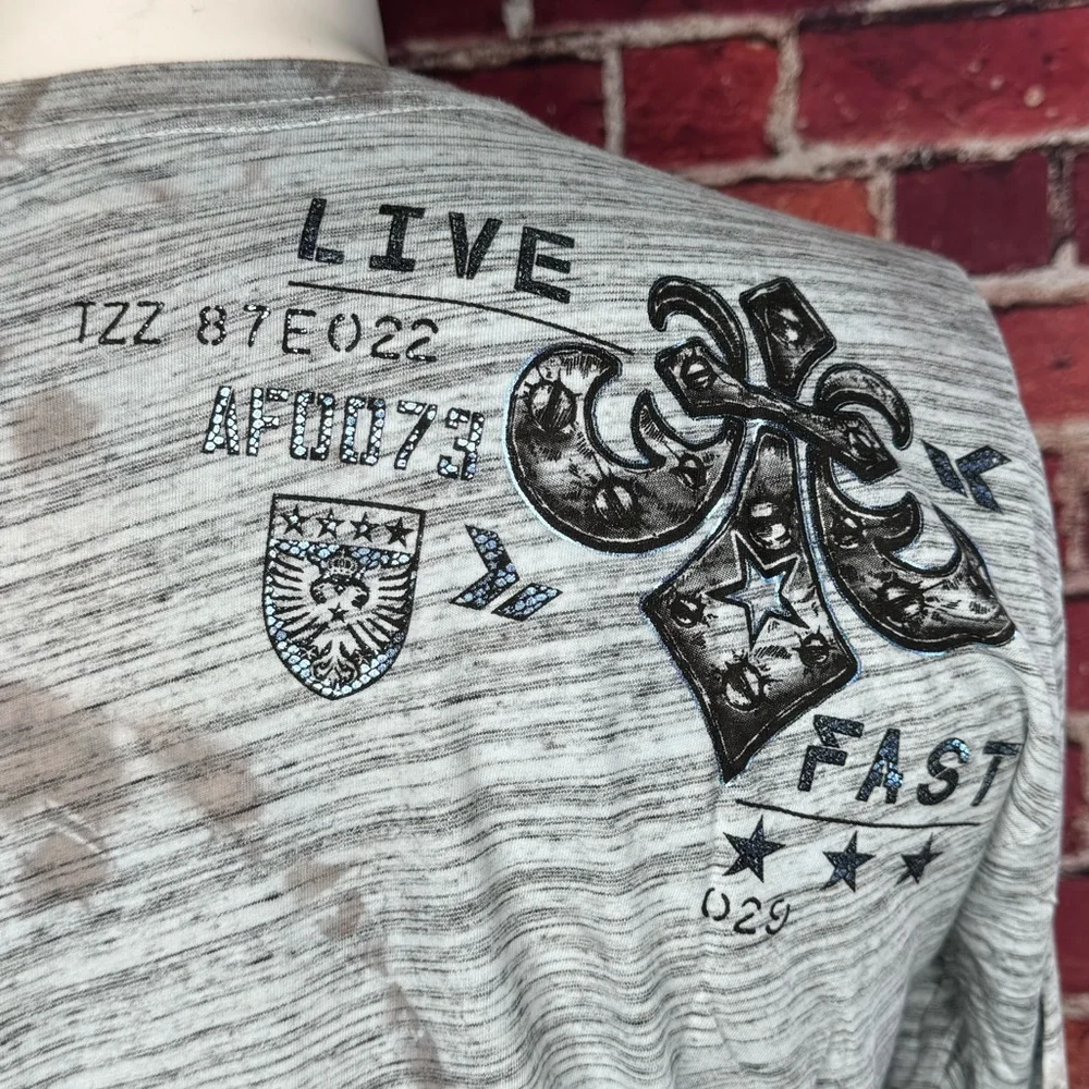 Affliction Men's Long Sleeve Graphic T-shirt -Gray/Black -Various Sizes- NWT - Picture 9 of 12